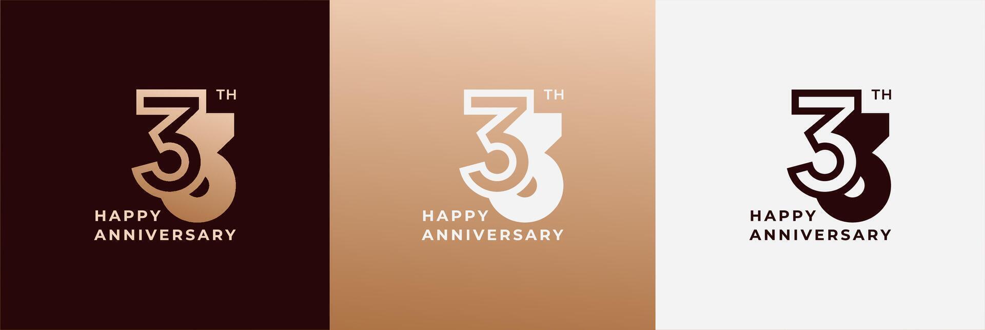 Anniversary design template 33th, 33 years anniversary, Creative design for celebration and birthday. Editable file vector