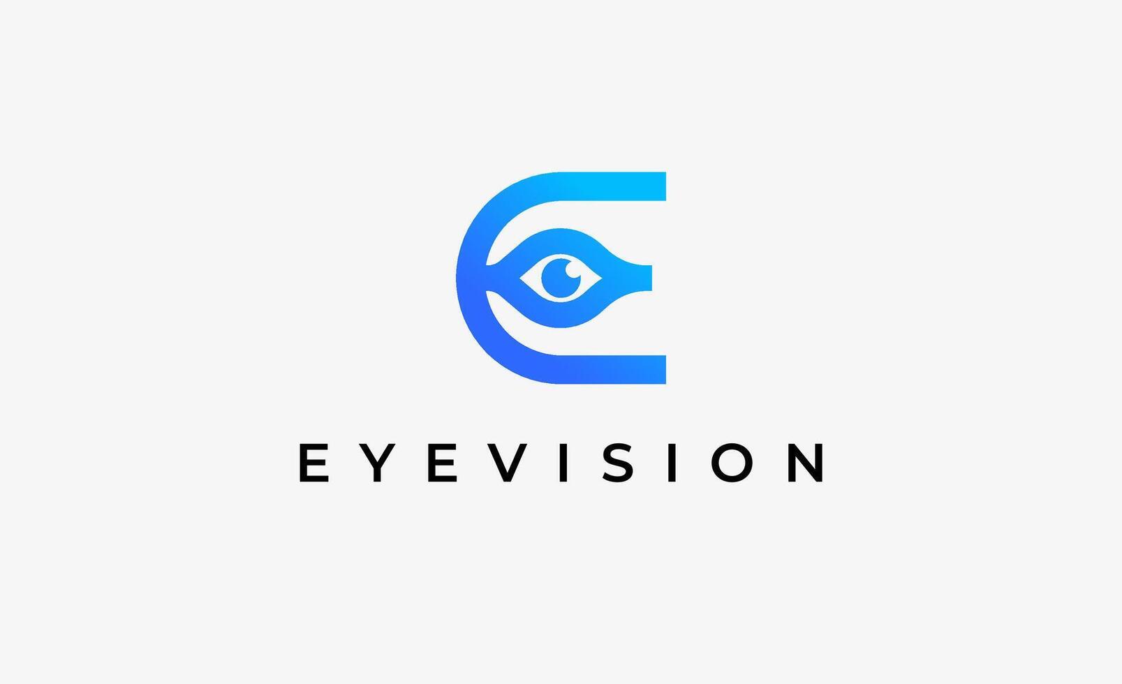 Logo Letter E and Eye Vision. modern and minimalist concept. Editable file. vector
