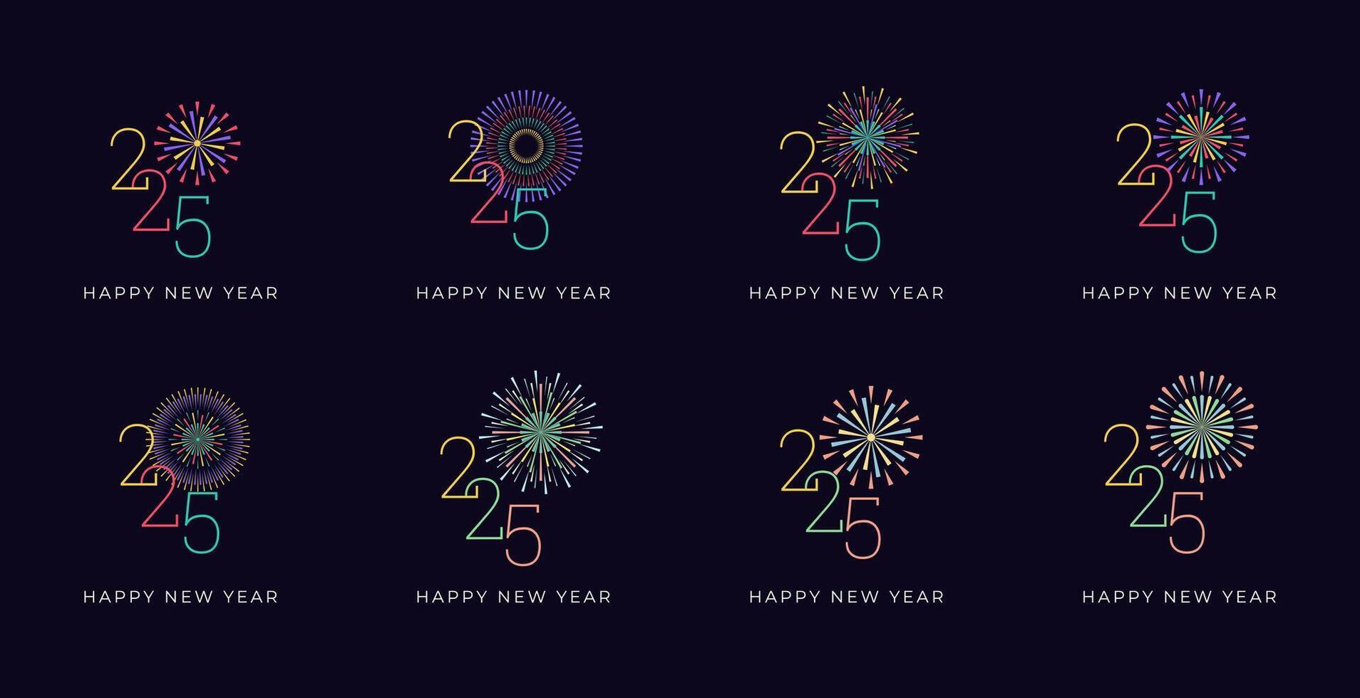 design Happy New Year 2025 with fireworks colorful concept. trendy new year 2025 design template. vector