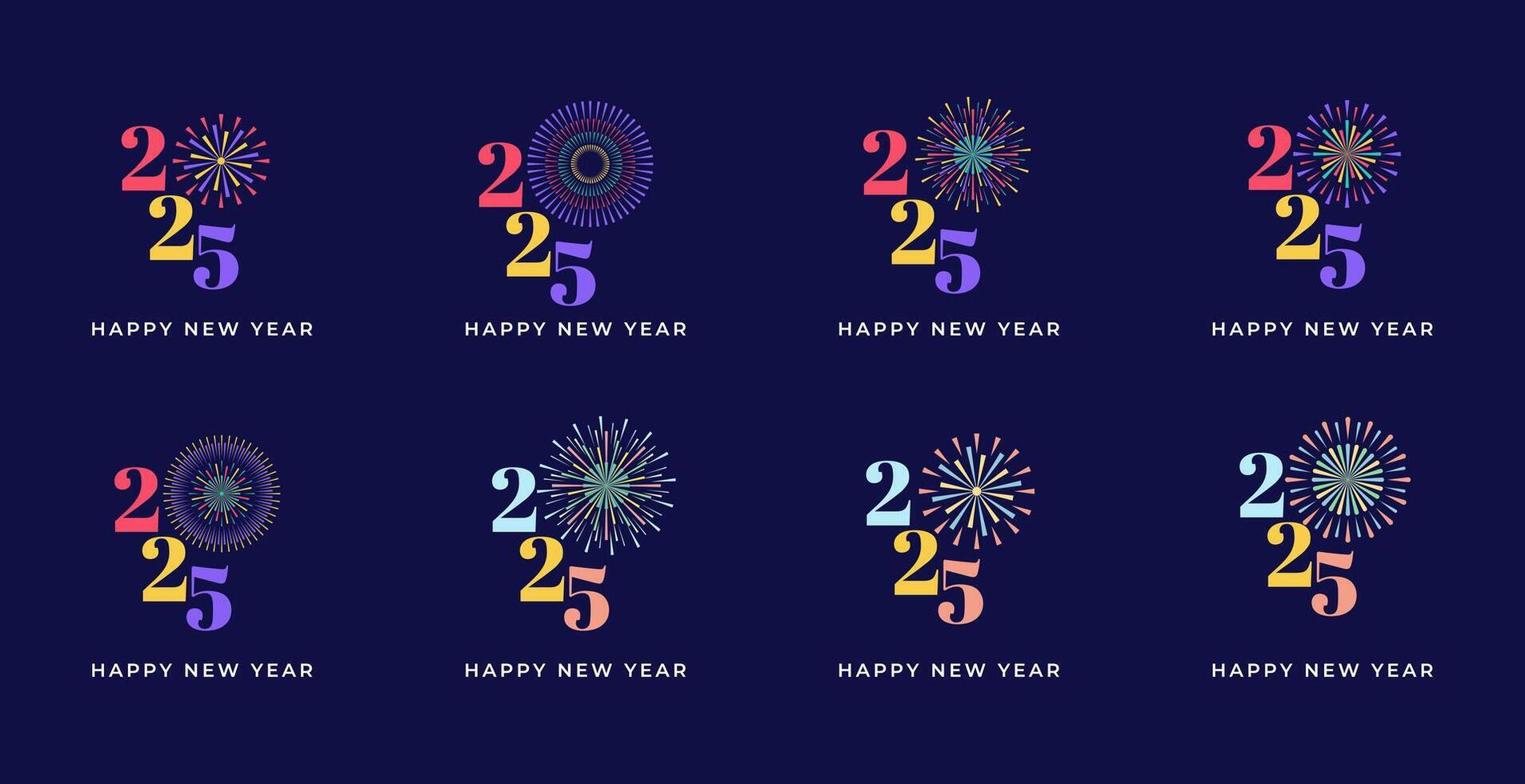 Creative design Happy New Year 2025 with fireworks colorful trendy new year 2025 design template. vector