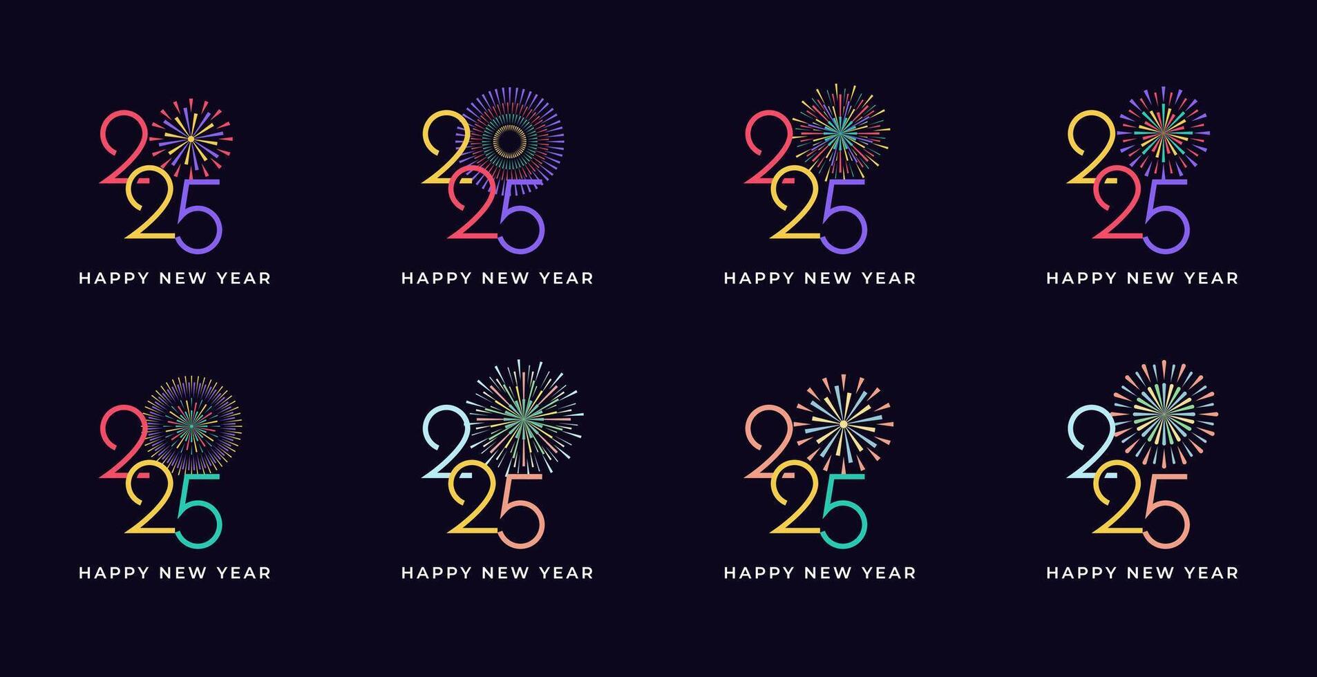 Creative design Happy New Year 2025 with fireworks colorful concept. trendy new year 2025 template. vector