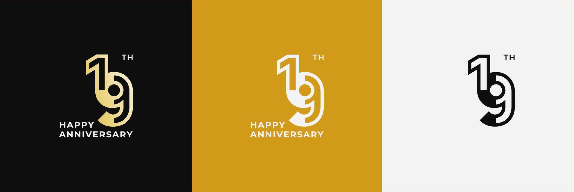 Anniversary design template 19th, 19 years anniversary, Creative design template for celebration, birthday and invitation. Editable file vector