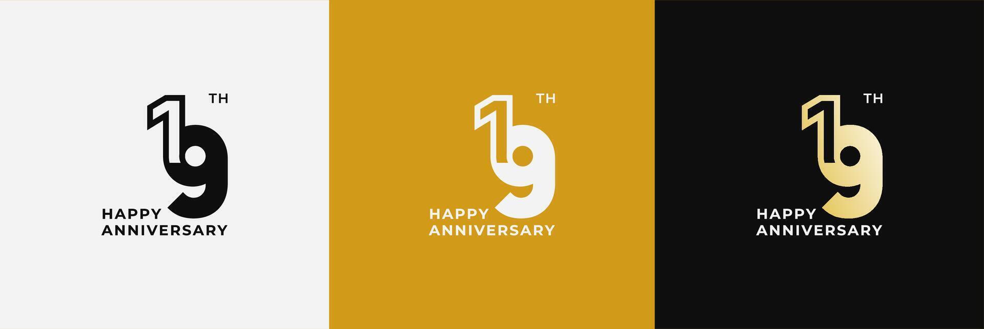 Anniversary design template 19th, 19 years anniversary, Creative template for celebration, birthday and invitation. Editable file vector
