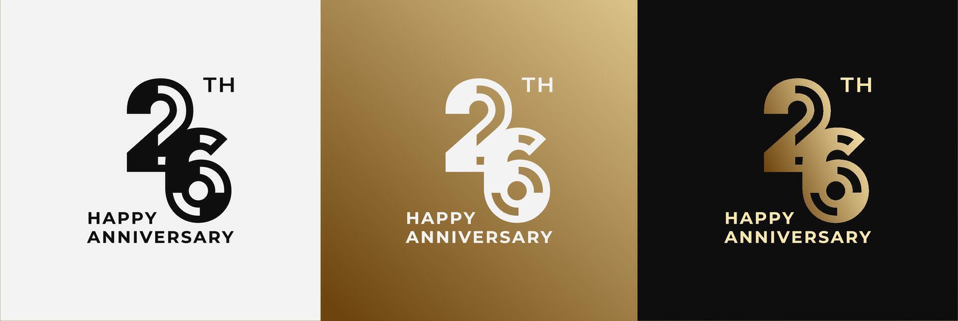 Anniversary design template 26th, 26 years anniversary, design template for celebration, birthday and invitation. Editable file vector