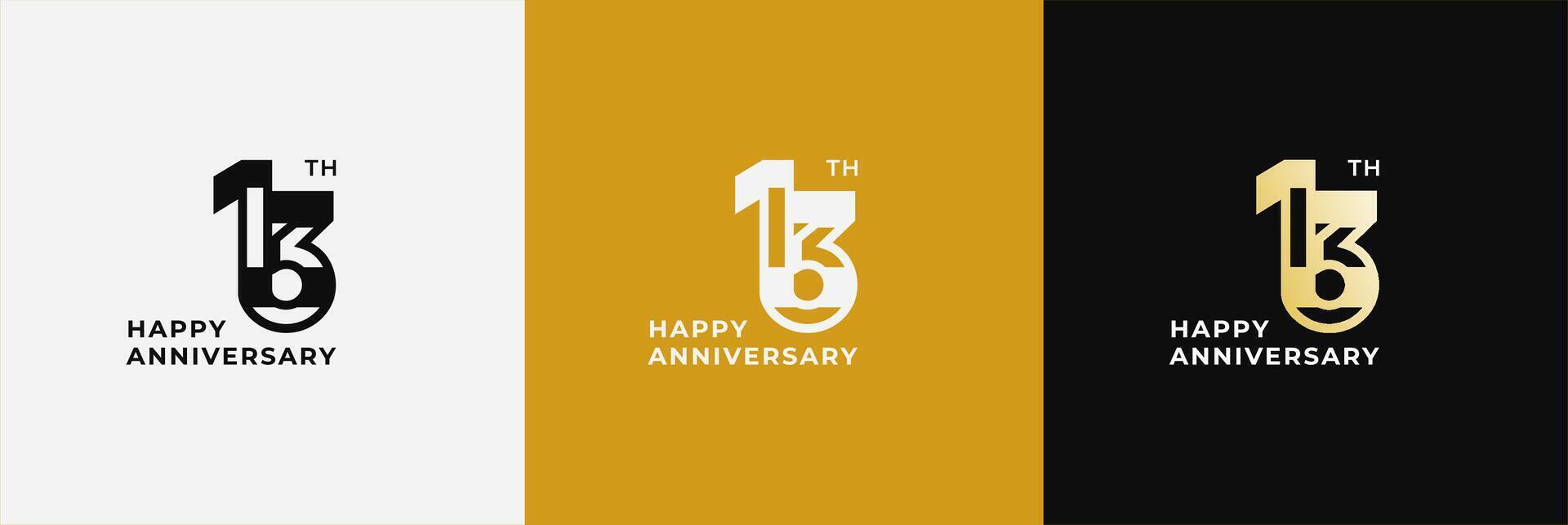 Anniversary design template 13th, 13 years anniversary for celebration, greeting, birthday and invitation. Editable file vector