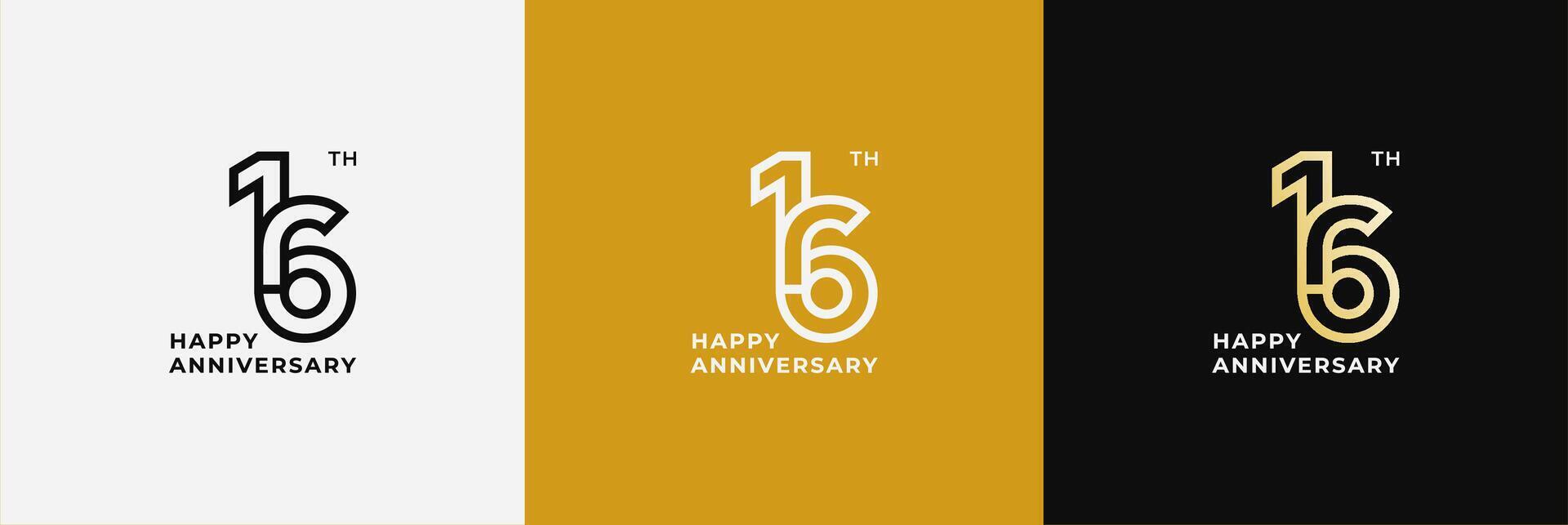 Anniversary design template 16th, 16 years anniversary, Creative design template for celebration, birthday and invitation. Editable file vector