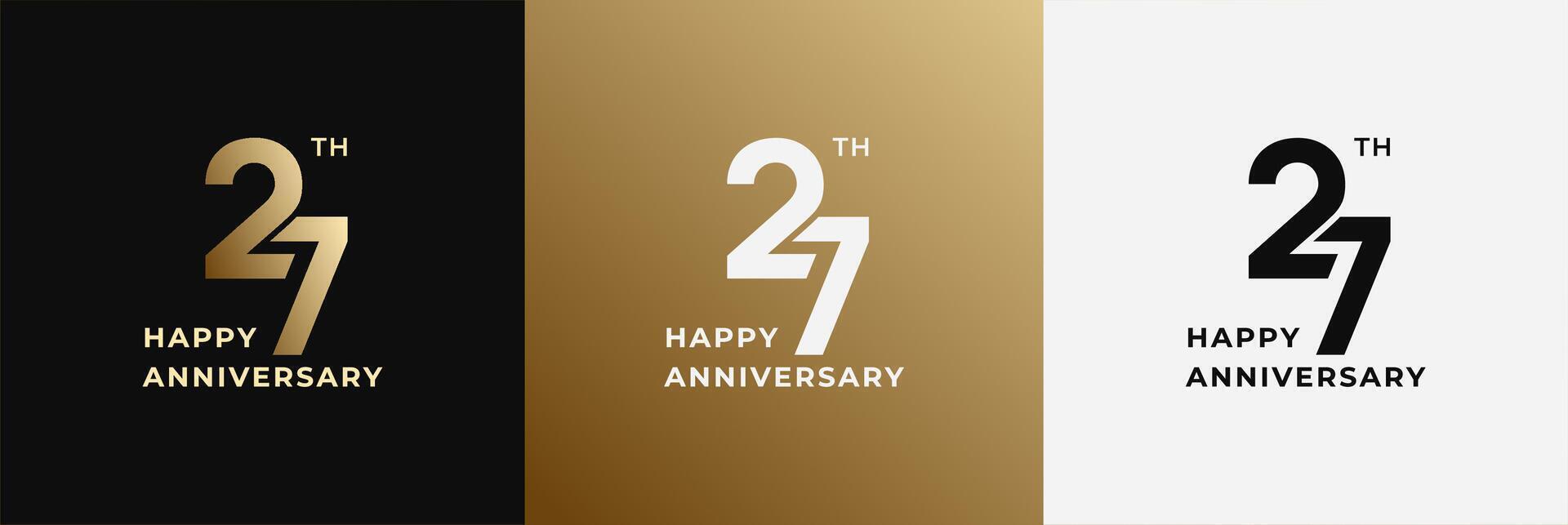 Anniversary design template 27th, 27 years anniversary, design template for celebration, birthday and invitation. Editable file vector