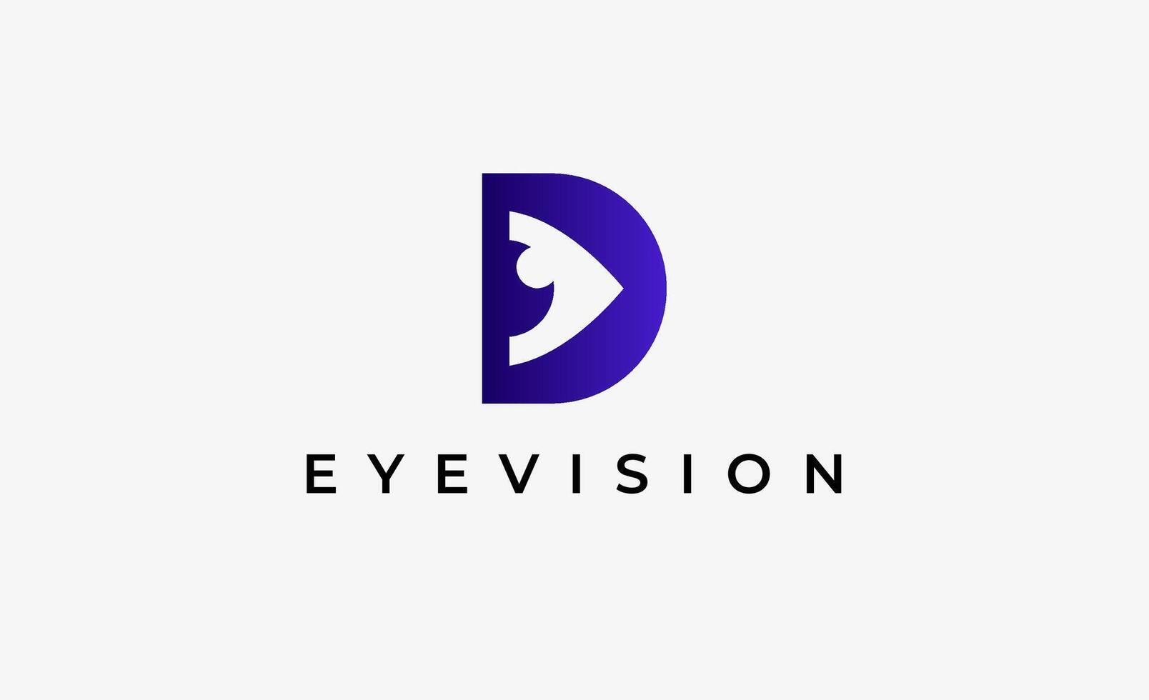Logo Letter D and Eye Vision. modern and minimalist concept. Editable file. vector