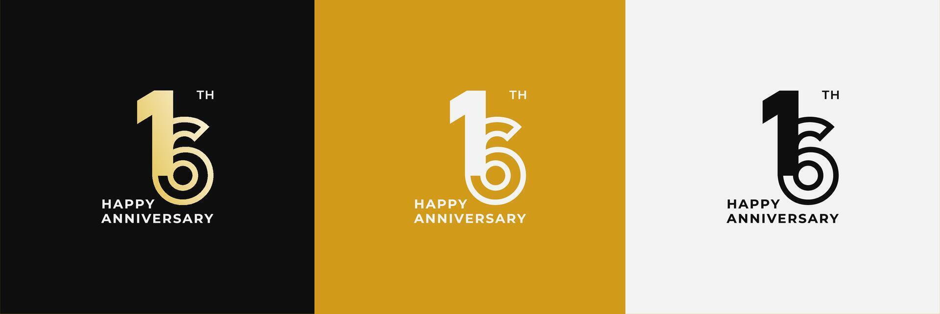 Anniversary design template 16th, 16 years anniversary, design template for celebration, birthday and invitation. Editable file vector