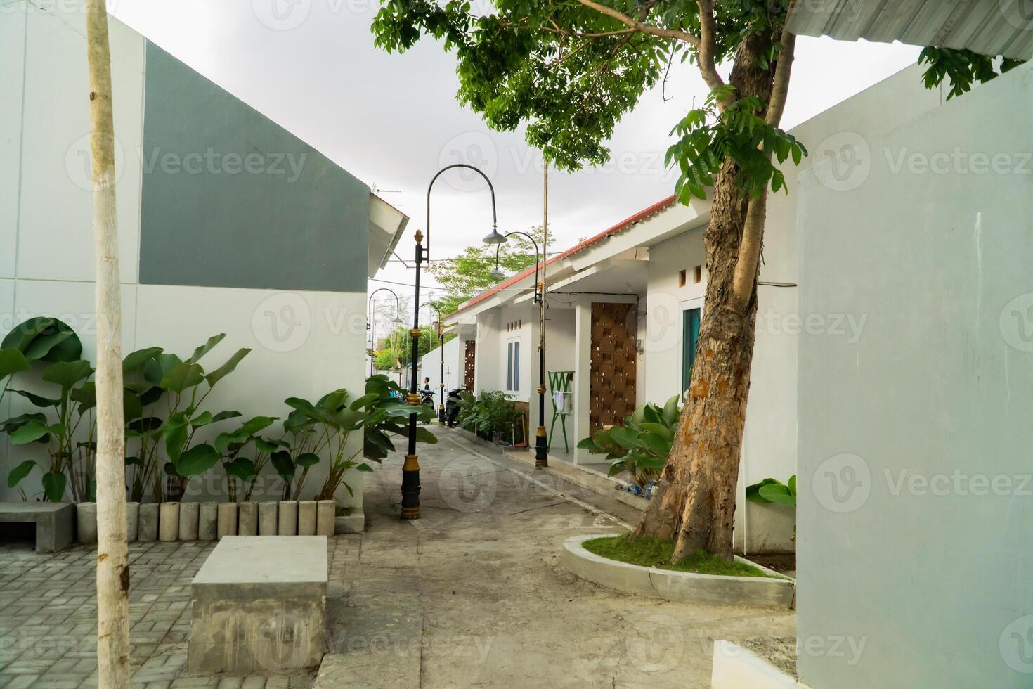 A public housing complex for underprivileged people that is small in size but has aesthetic shapes and colors, and the environment is comfortable photo