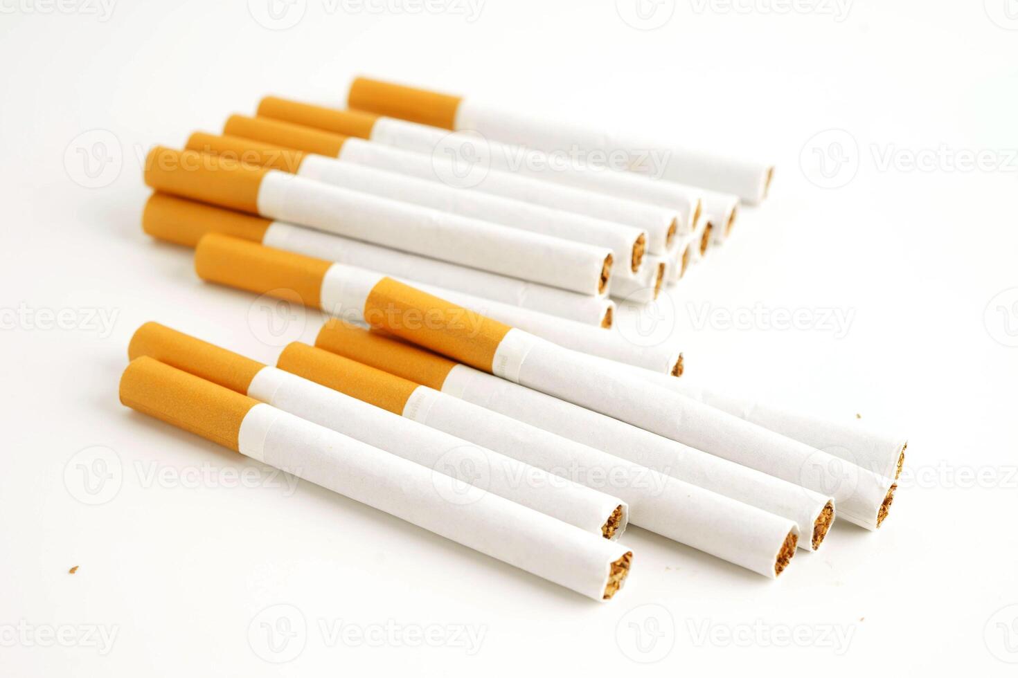 Cigarette, roll tobacco in paper with filter tube, No smoking. photo