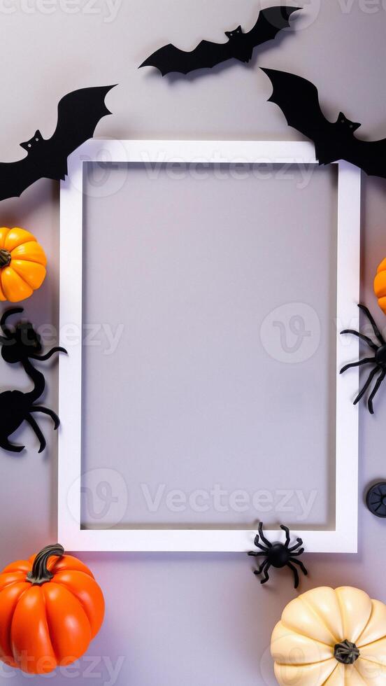 Halloween Mockup with White Frame and Pumpkins photo
