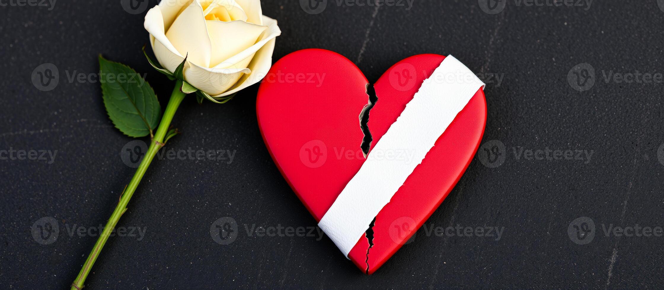 Broken heart with a white rose photo