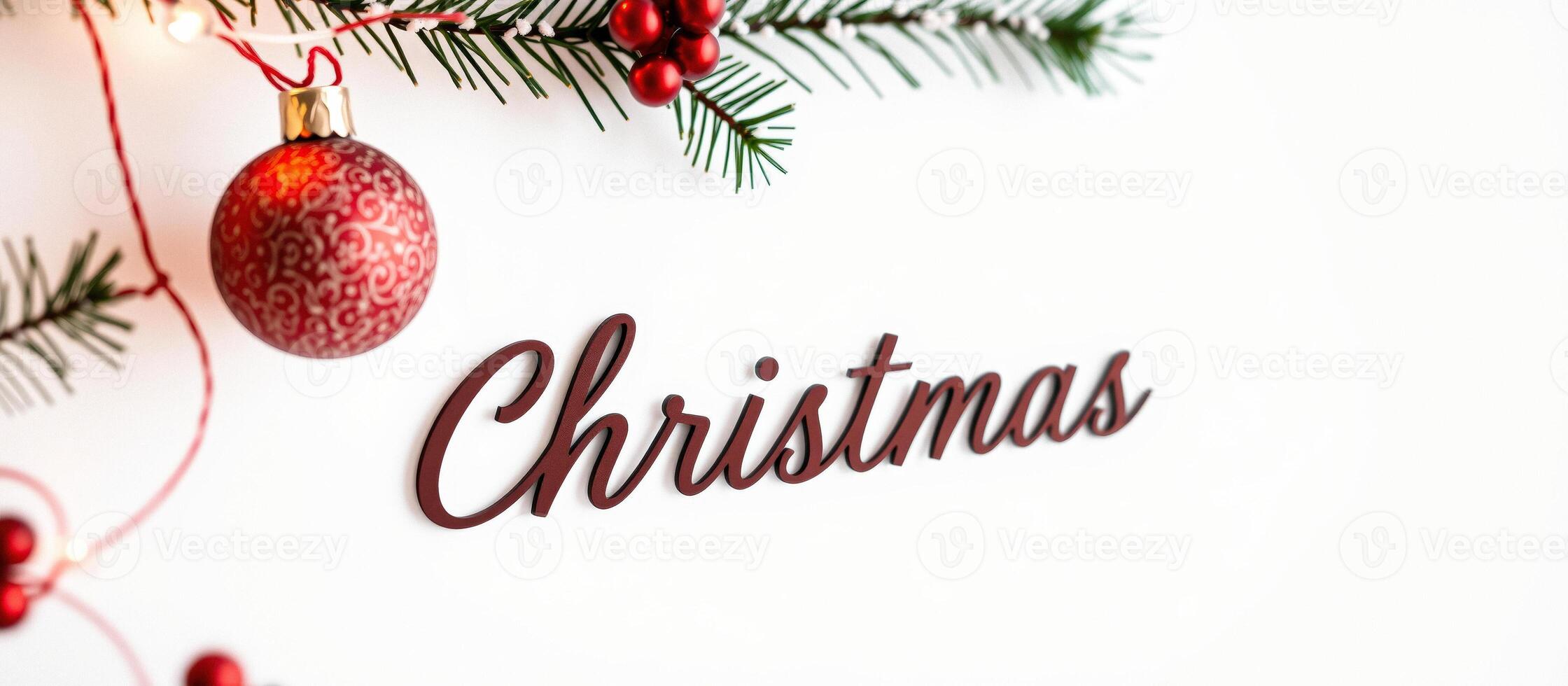 Christmas Decoration with Red Ornaments and Pine Branches photo