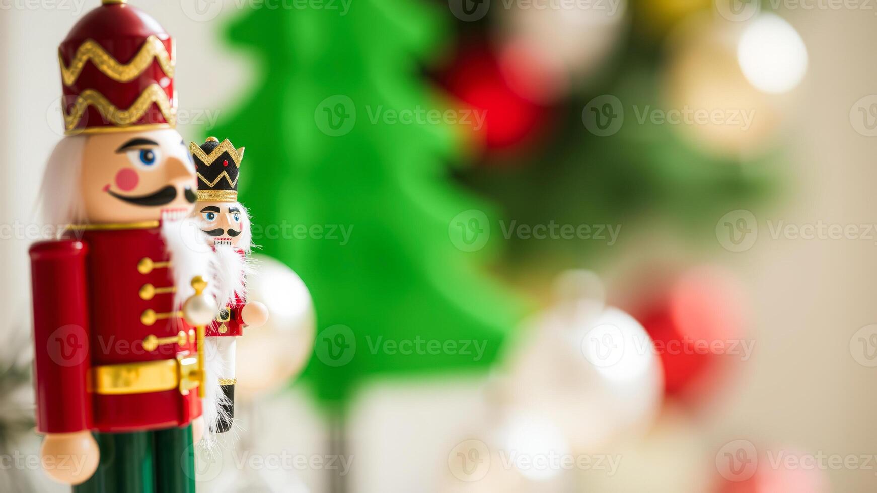 Closeup of Nutcracker Figurine with Christmas Decor in the Background photo