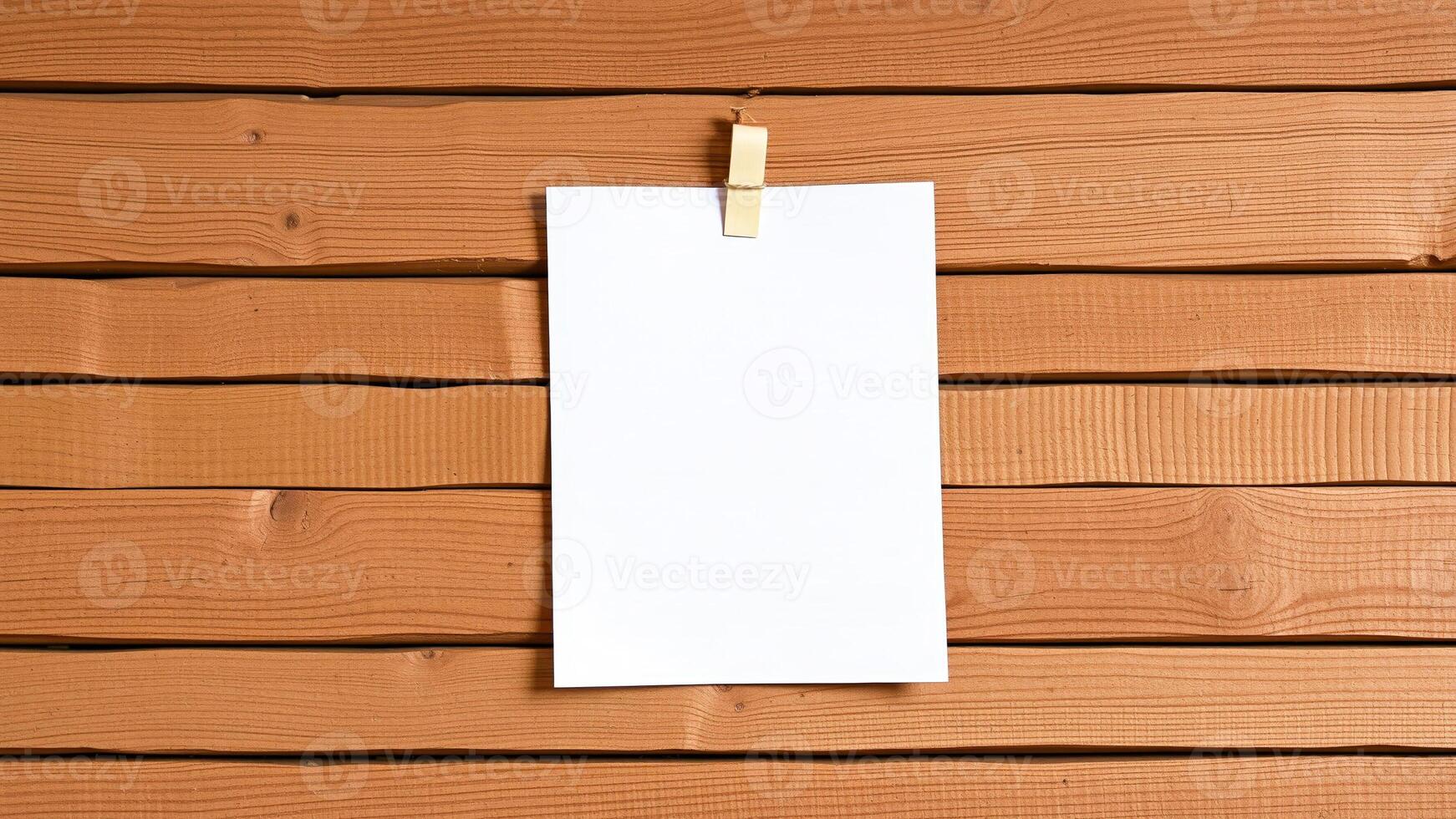 Blank White Paper Note On Wooden Wall photo