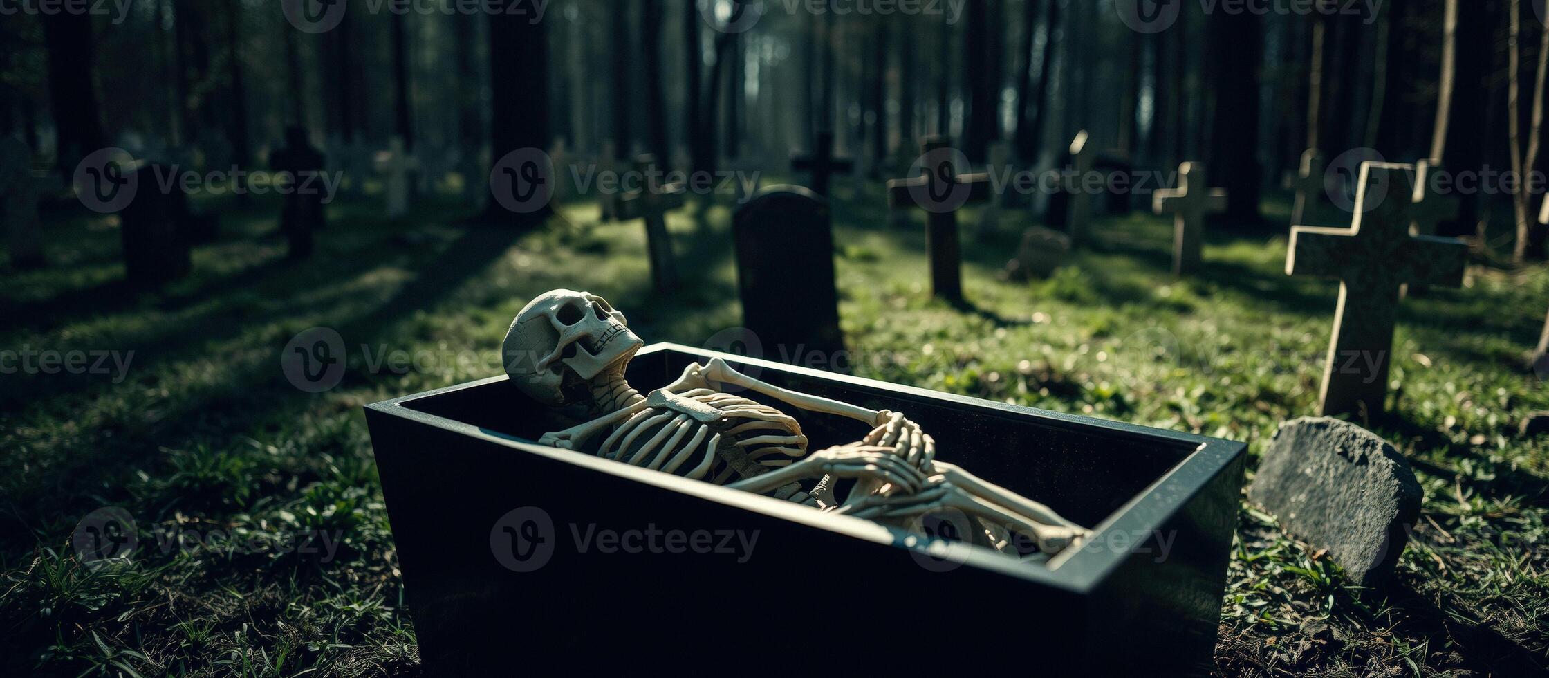 Skeleton in a Coffin in a Graveyard photo