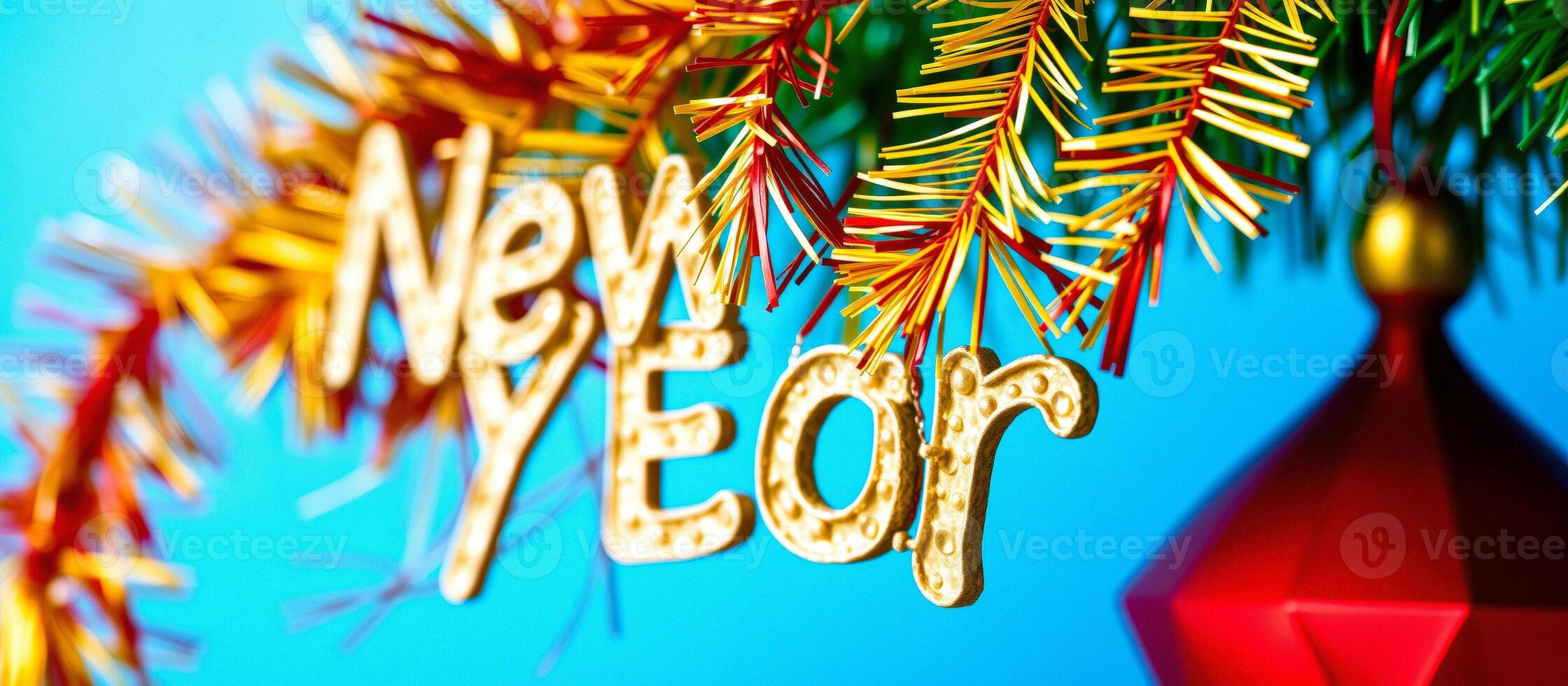 New Year's Eve Decoration with Gold Letters and Red Ornament photo