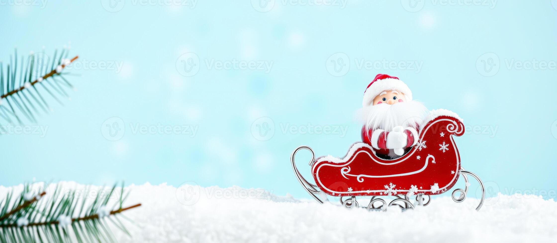 Santa Claus in a red sleigh on a snowy background photo