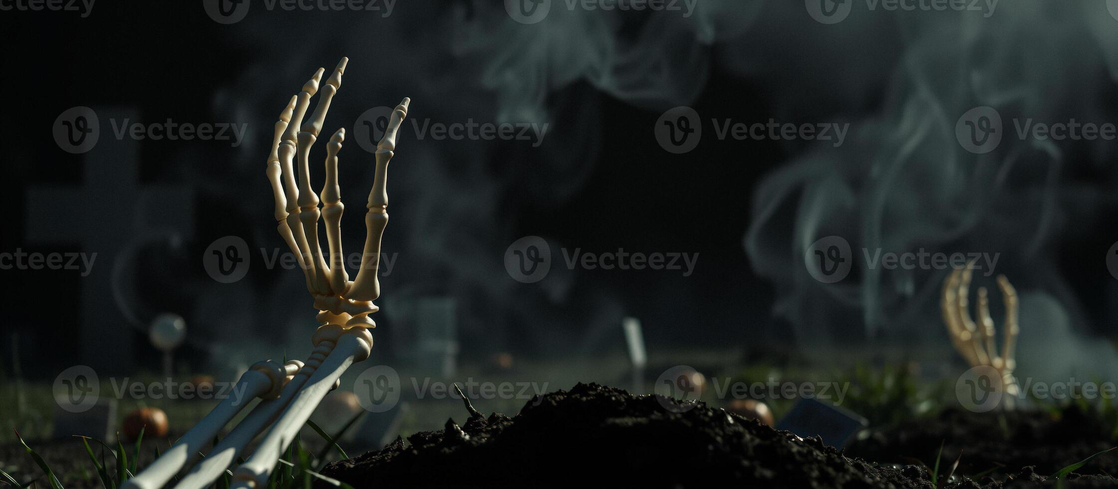 Skeleton Hand Reaching Out From Grave photo