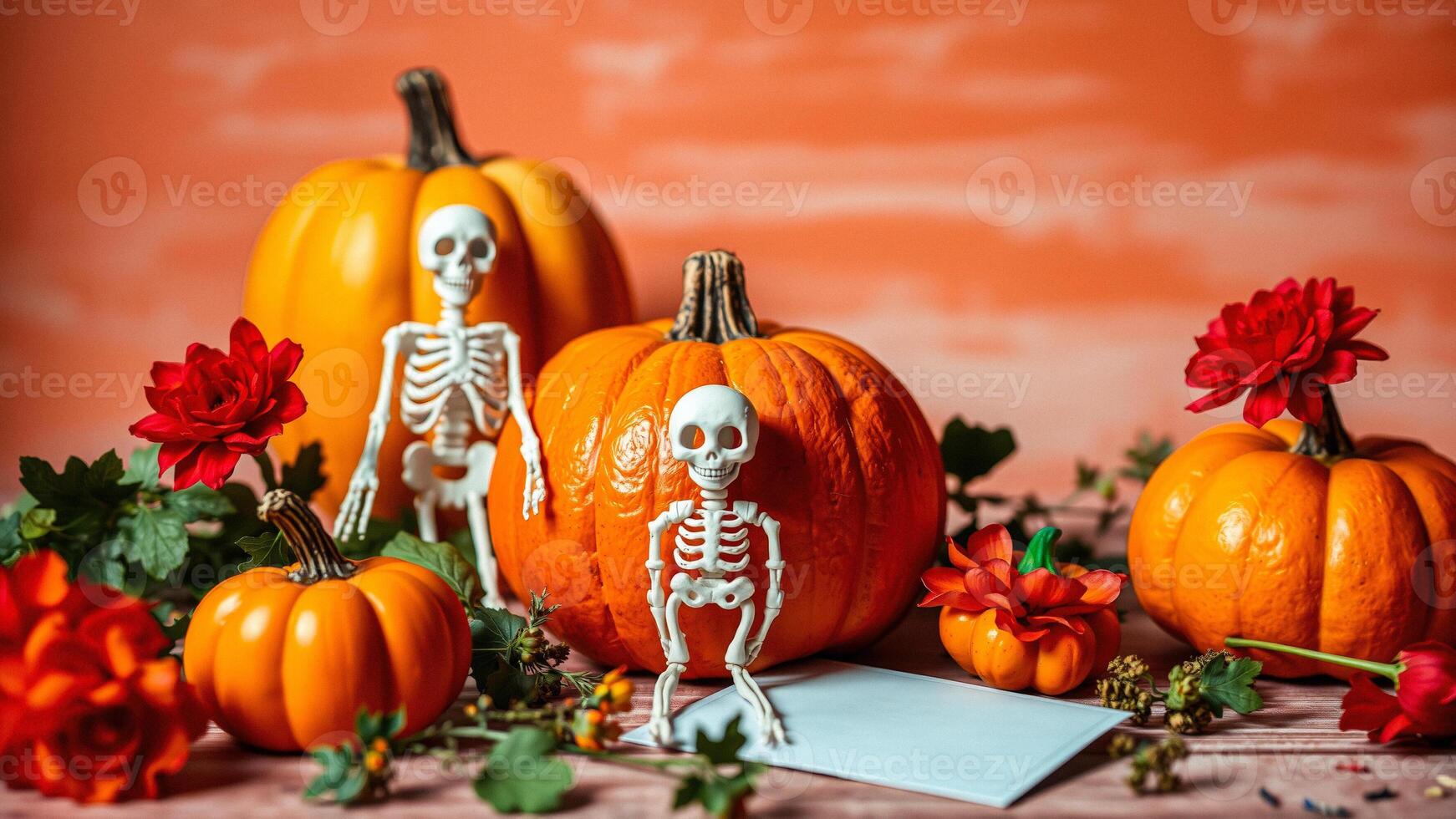 Skeletons and Pumpkins for Halloween photo