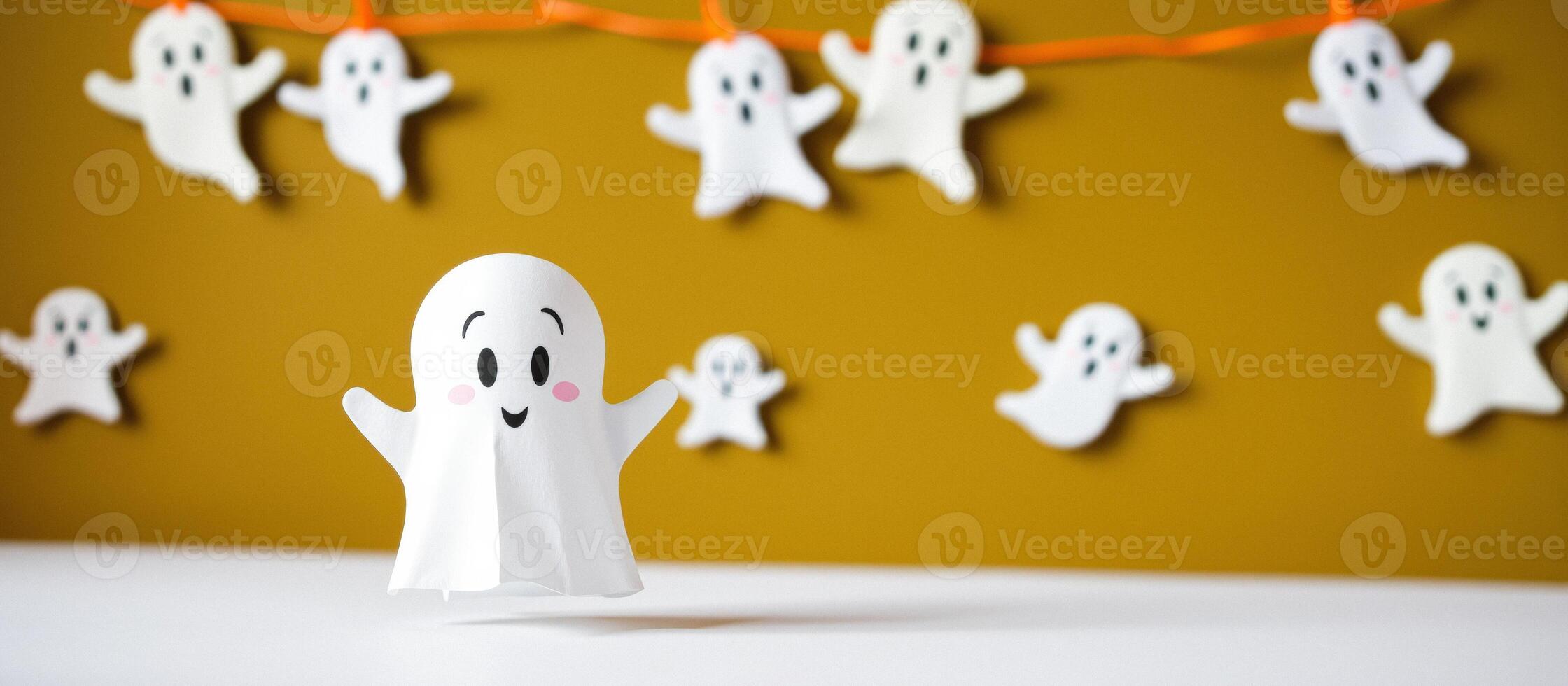 Friendly Ghost Flying Over Halloween Decoration photo