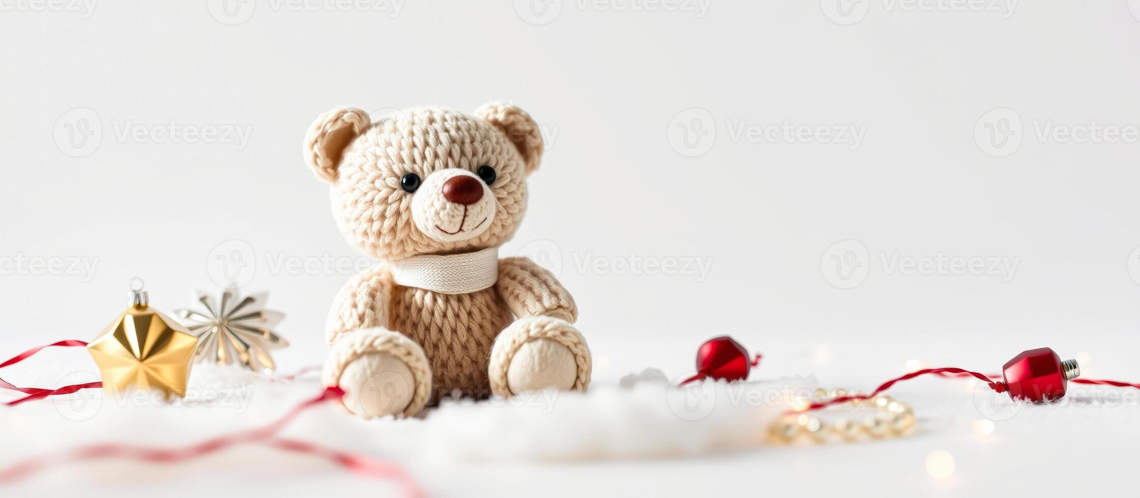 Knitted Teddy Bear with Christmas Ornaments photo