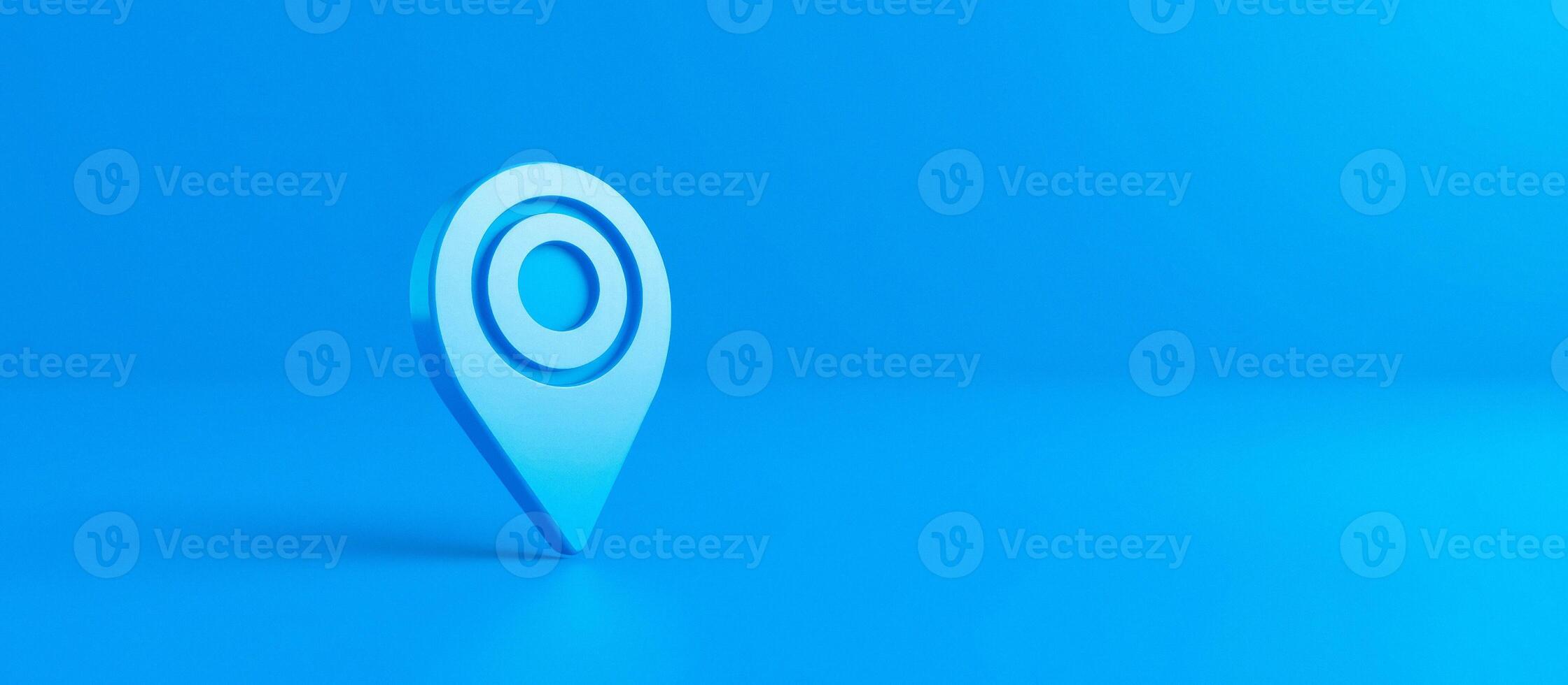 3D Blue Location Pin Icon on Blue Background photo