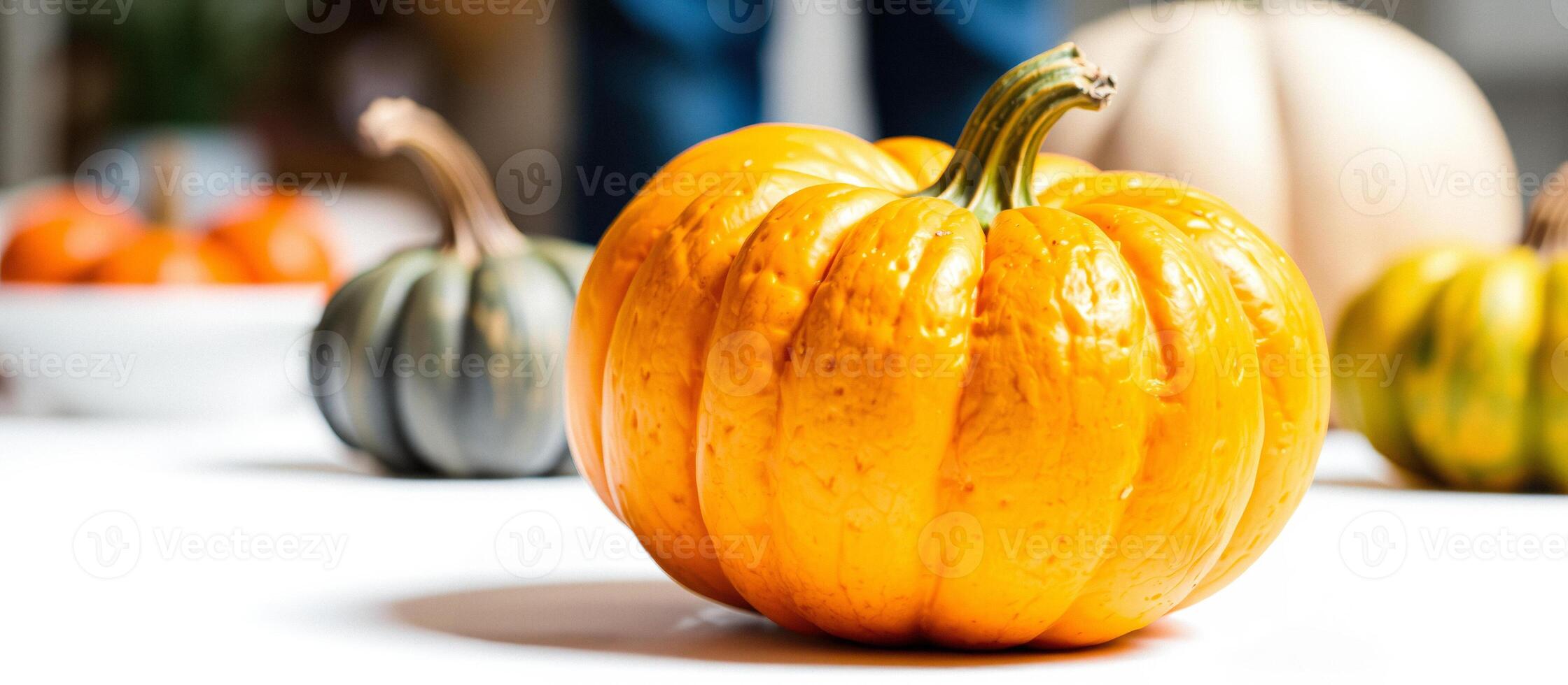 Closeup of a Vibrant Orange Pumpkin photo