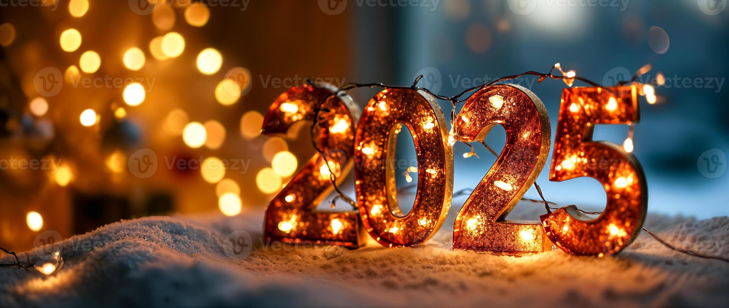 luminous 2025 numerals on snowy surface photo