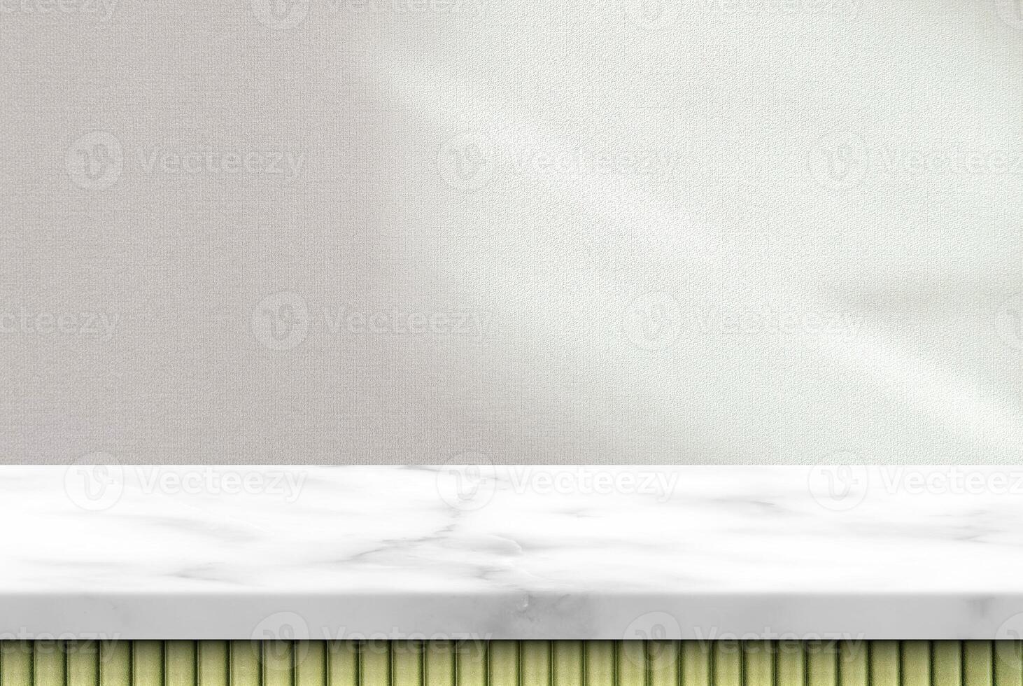 Marble Table in Japandi Style and Canvas Wallpaper Background with Light Beam to the Surface photo