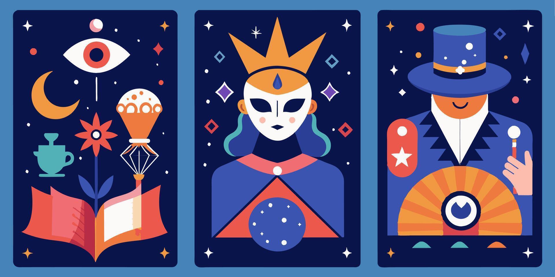 The tarot cards are in different styles vector