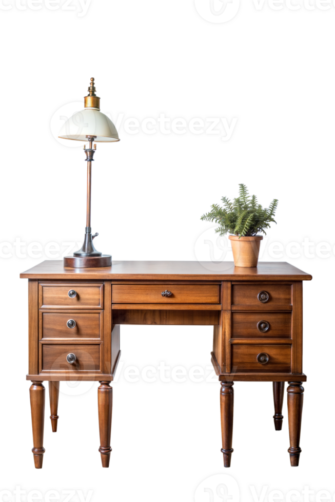 An antique desk with a lamp on top png