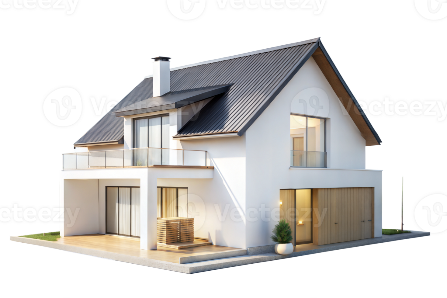 A modern house with a balcony and a porch png