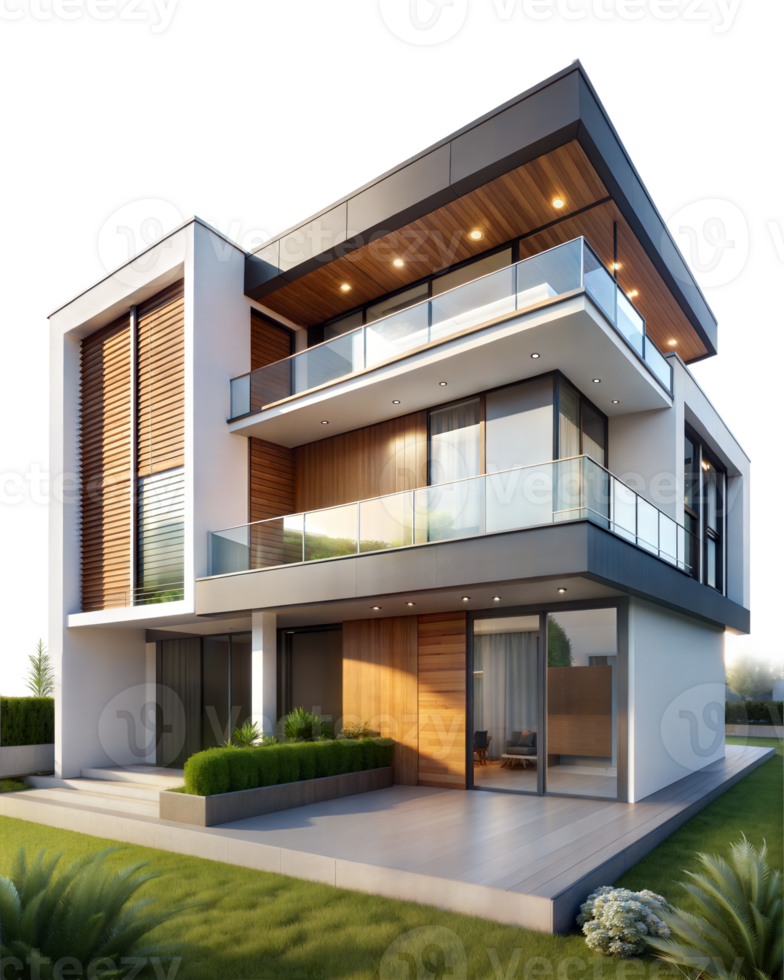 Modern house design with large windows and balcony png