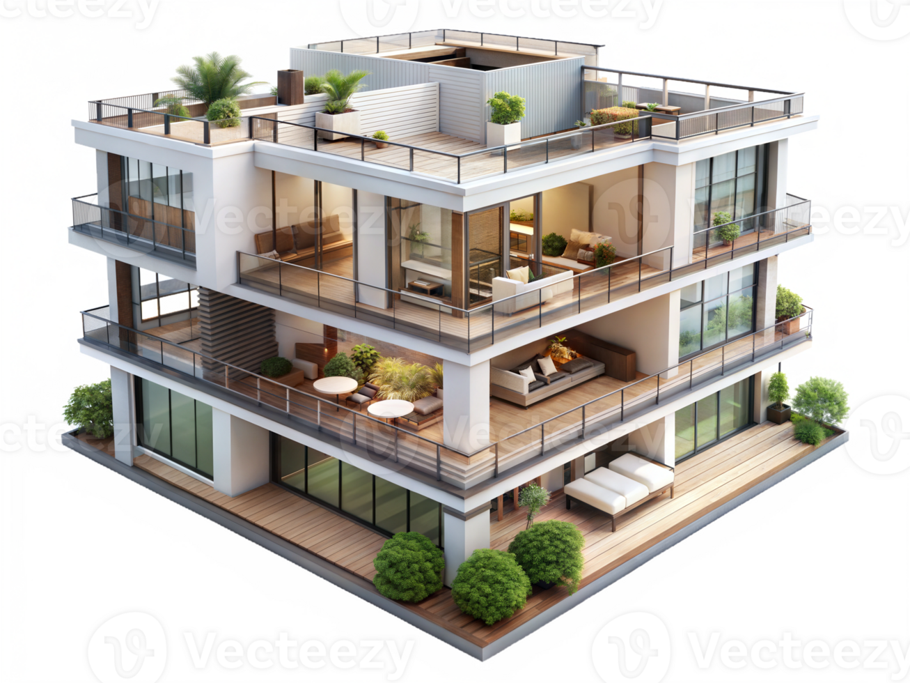 A 3d rendering of a modern apartment building png