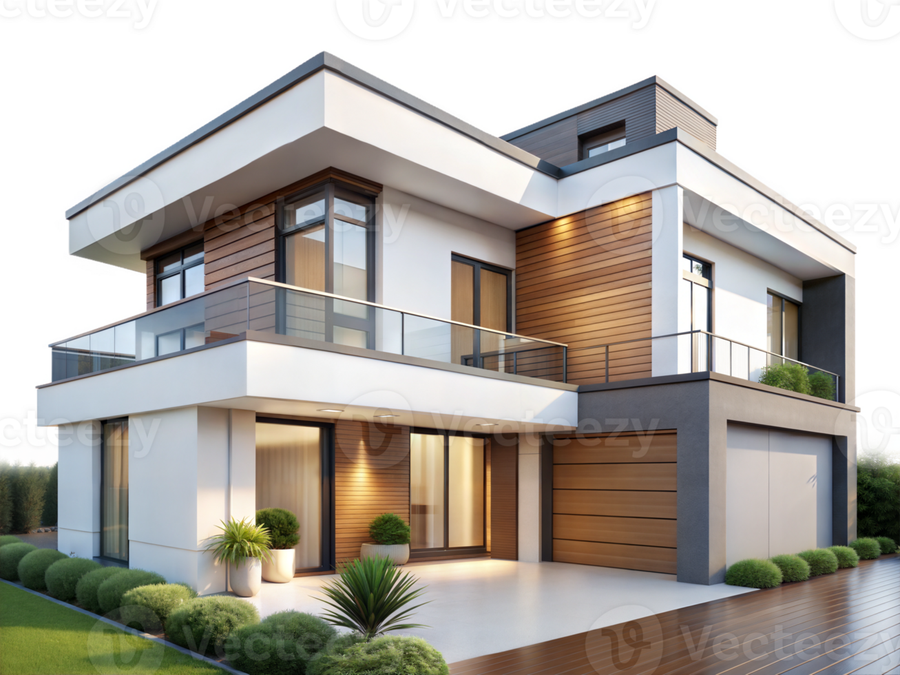 Modern house design with wooden and glass exterior png