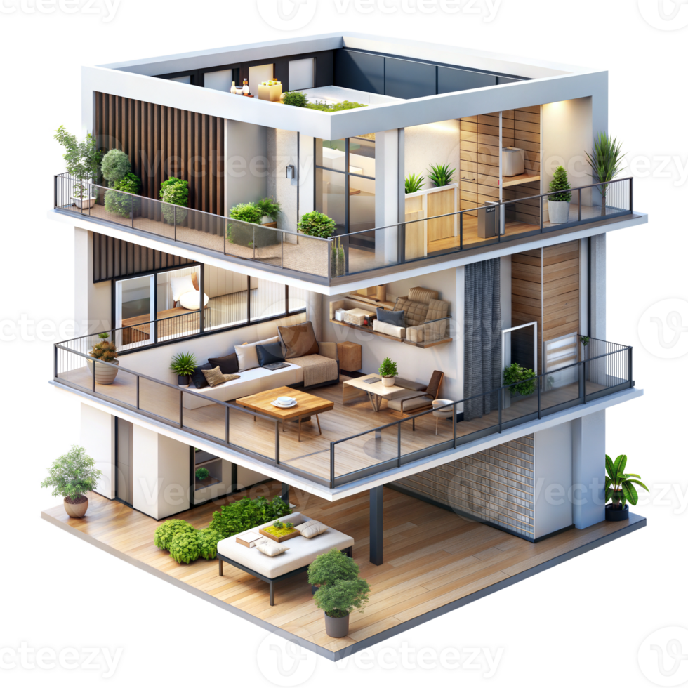 3d rendering of a modern house with balcony png