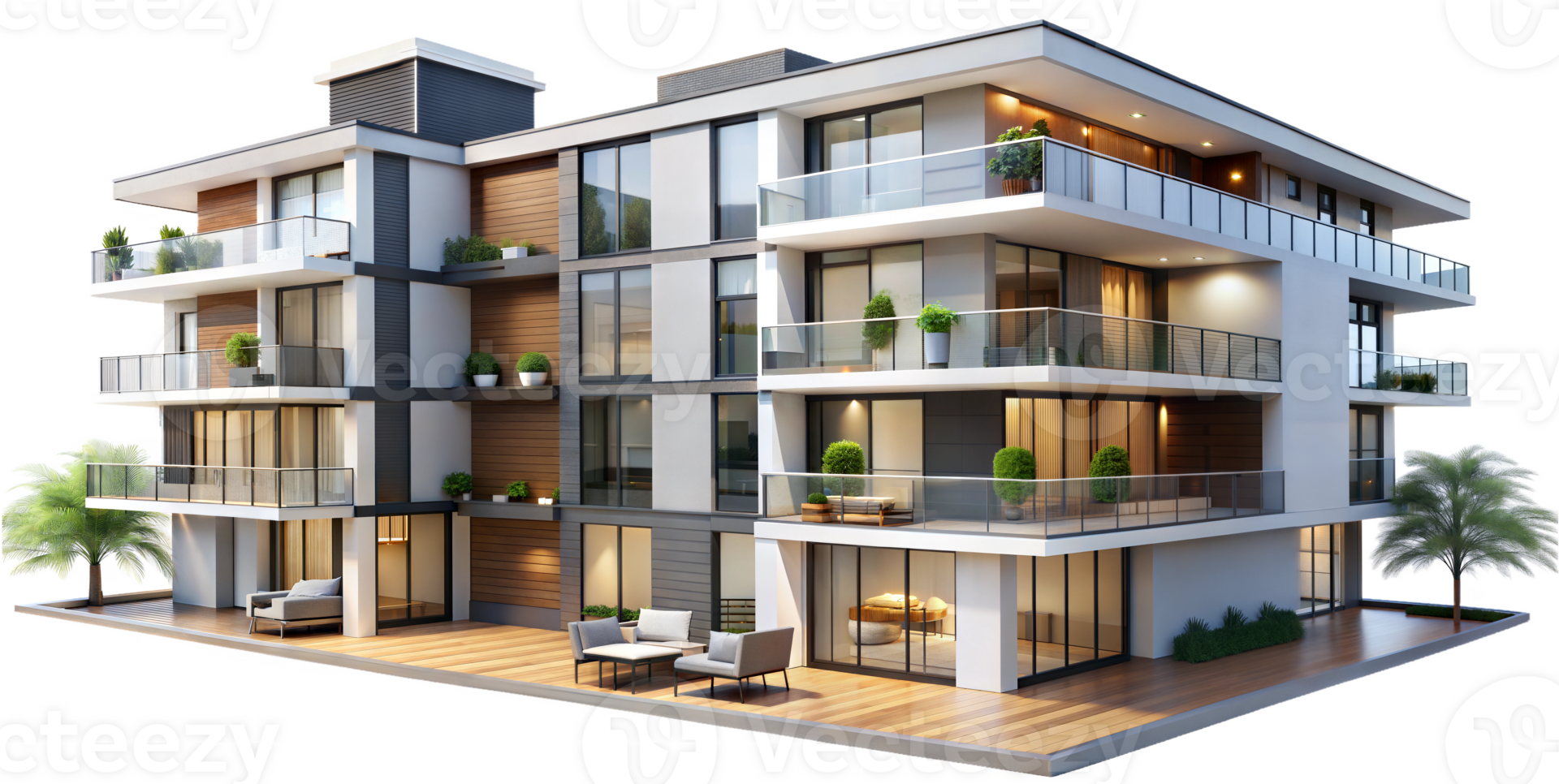 3d rendering of a modern apartment building png