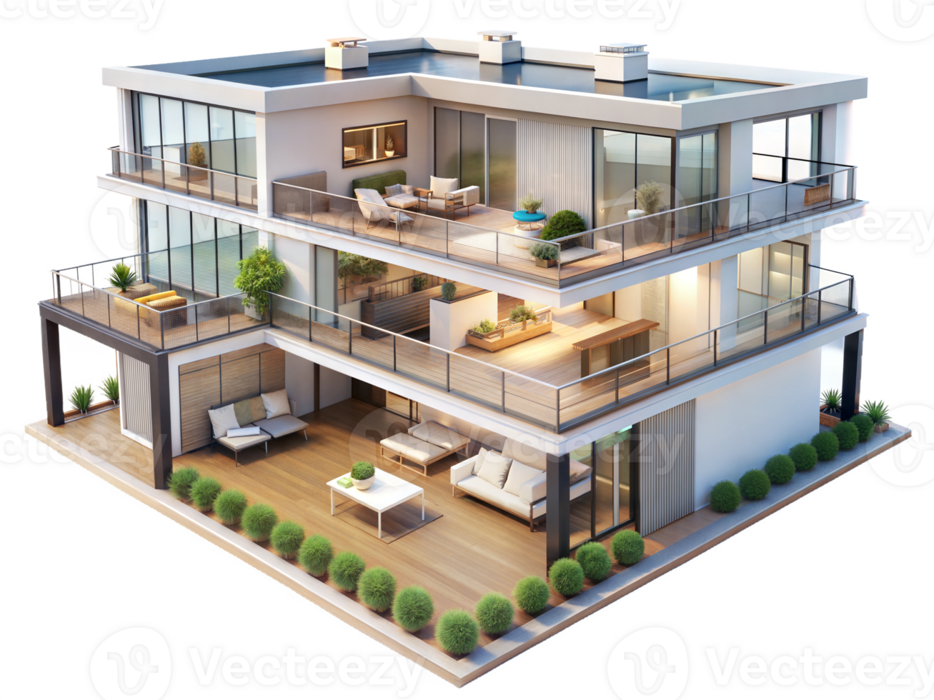 A 3d rendering of a modern house png
