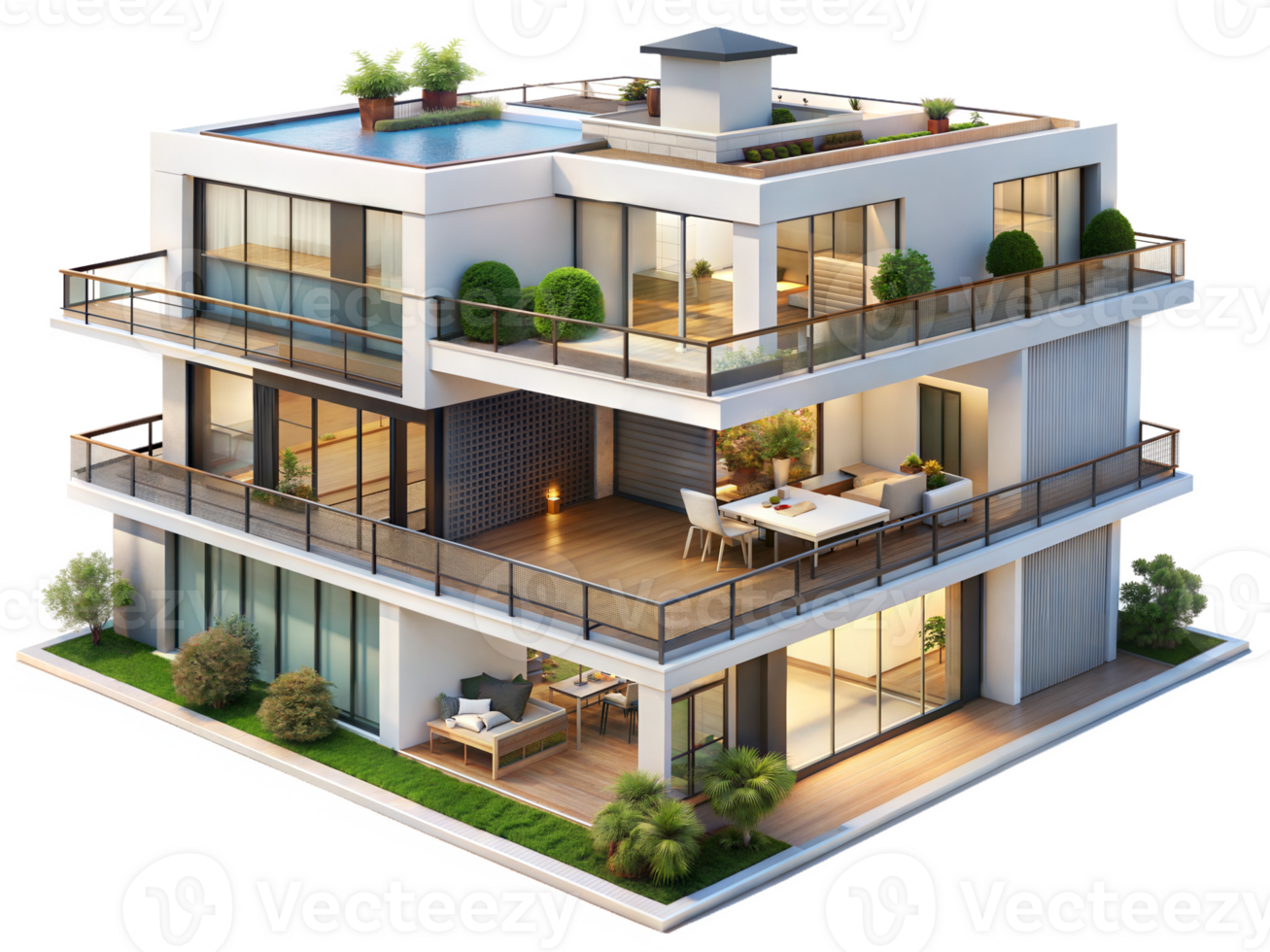 A modern house with a balcony and balcony png