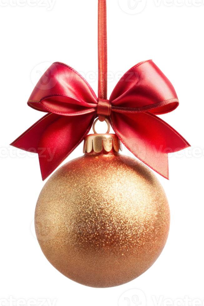 A gold christmas ornament with a red ribbon png