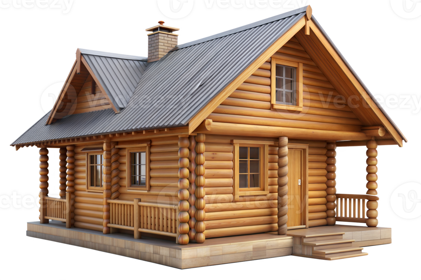 A small log cabin with a porch and a roof png