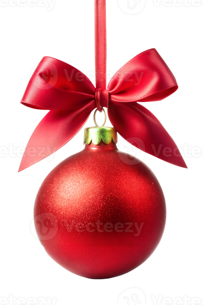 A red christmas ball with a ribbon around it png