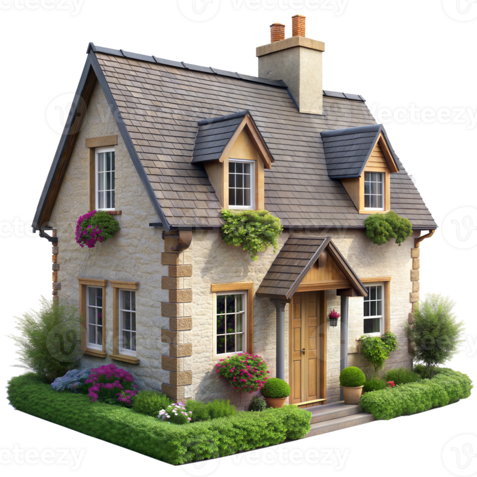 A small house with a garden and flowers png