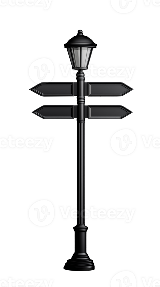 Vintage street lamp signpost with directional arrows on transparent background png