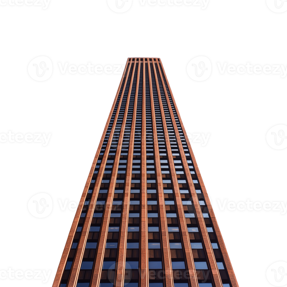Tall brick office building with windows on transparent background png