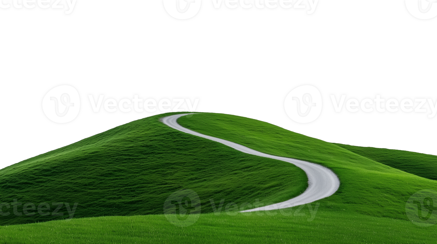 Winding Path Through Lush Green Hills on Transparent Background png