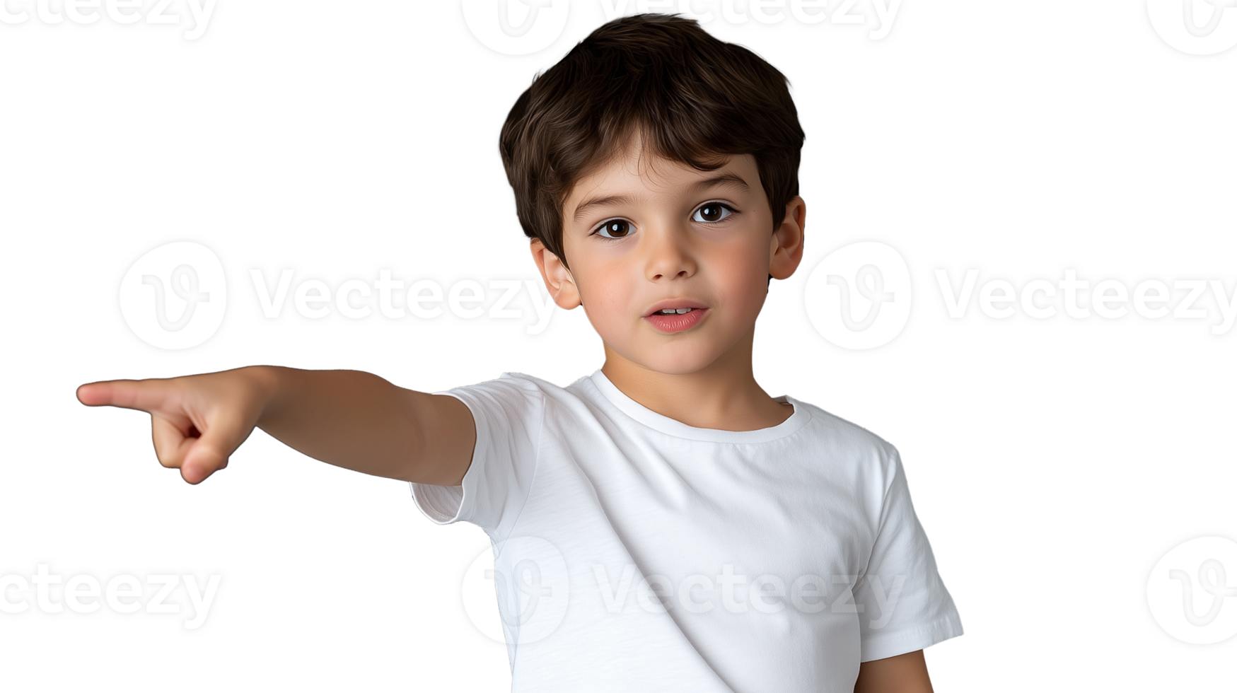 Young boy pointing with confidence on transparent background png
