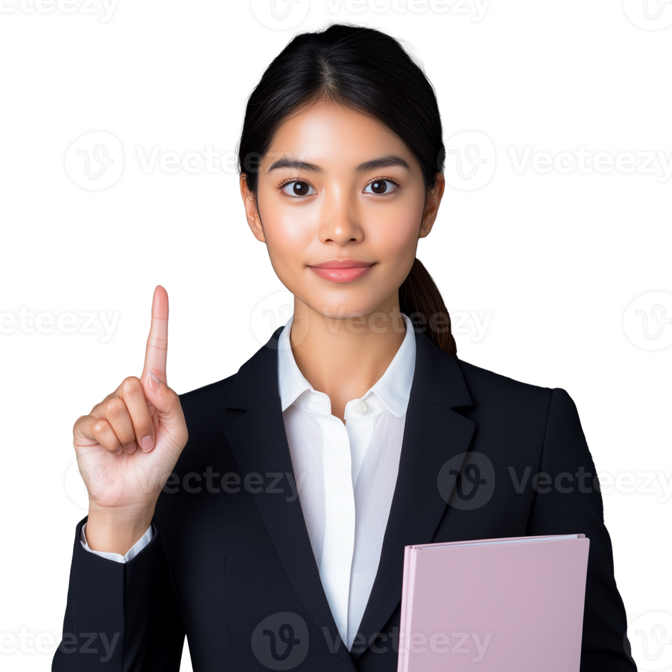 Professional woman gesturing with one finger on transparent background png
